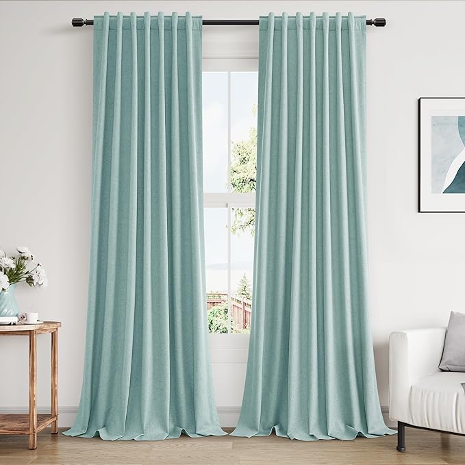 Guken 100% Blackout Linen Curtains 102 Inch Length 2 Panels Set by Guken