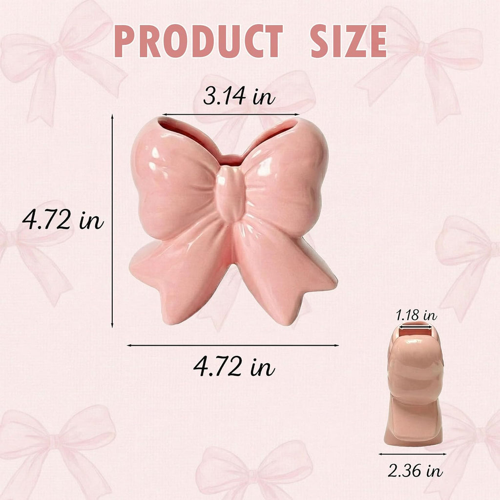 Pink Bow Toothbrush Holder, Ceramic Makeup Brush Holder & Bathroom Decor