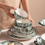 Ceramic Dinnerware Set, Series Kavara Ⅱ, (Green Rose)