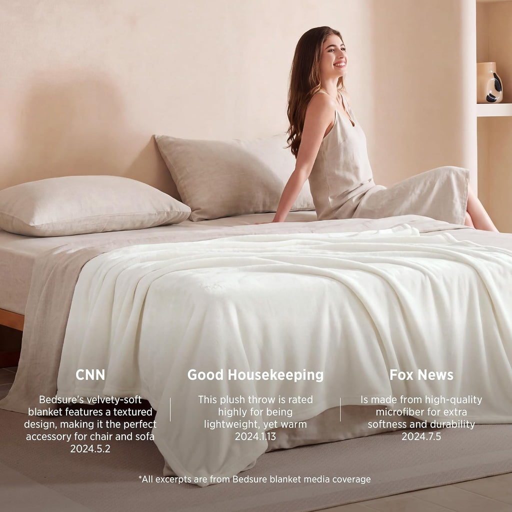 Bedsure GentleSoft Fleece Blankets Queen Size Cream - Birthday Gifts for Women Bed Blanket Soft Lightweight Plush Fuzzy Cozy Luxury Microfiber, Home Room Decor Gifts, 90x90 inches