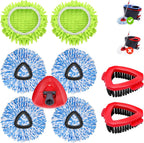 Spin Mop Head Refills Compatible with OCedar RinseClean 2-Tank System - 6-in-1 Kit Includes 4 Microfiber Replacement Heads, 1 Mop Base & 1 Scrub Brush - Machine Washable Floor Cleaning Set