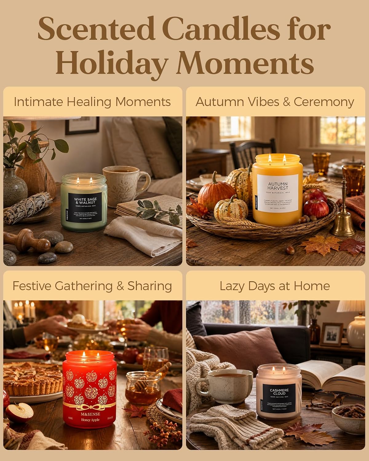 M&SENSE Cranberry Orange Spice Scented Candle for Fall Holiday Home Decor