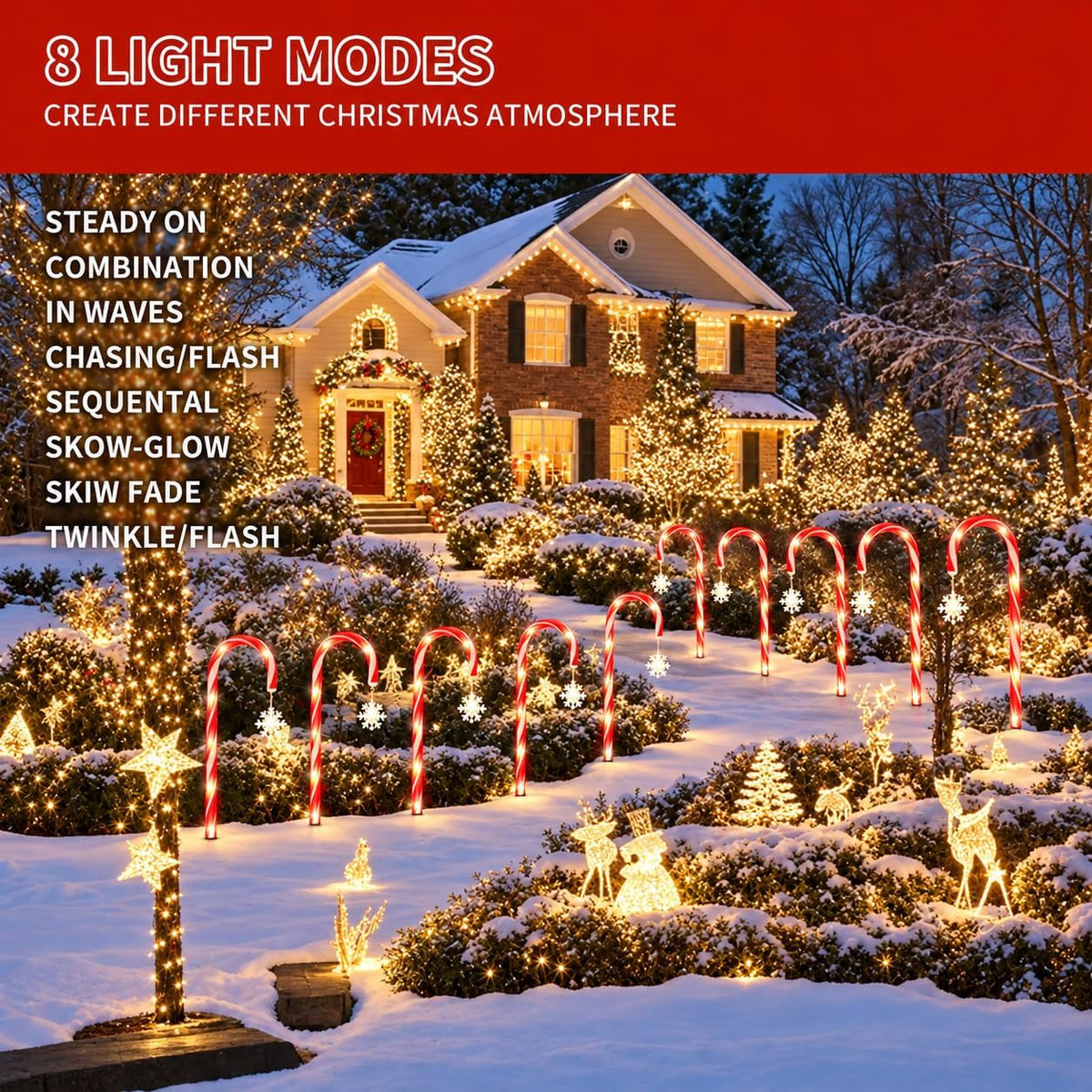 20 Pack Solar Candy Cane Pathway Lights, Warm White Christmas Yard Decor