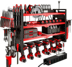Cordless Power Tool Organizer Wall Mount, 6 Drill Holders, Red