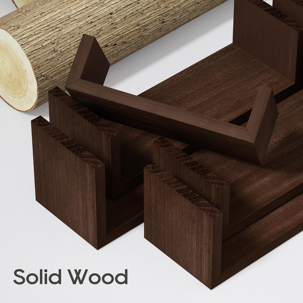 SRIWATANA Dark Walnut Floating Shelves, 5-Piece Set Wood Wall Storage Unit