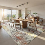 Living Room Rug 9x11 Beige Area Rugs Machine Washable Abstract Boho Large Rug - Image 2