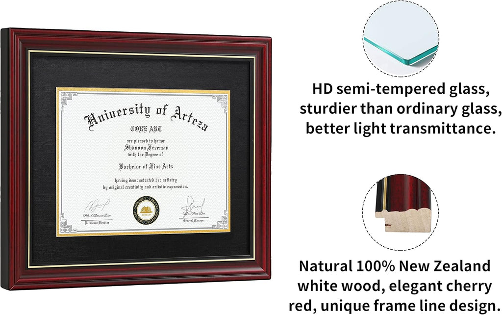 CORE ART 15x18 Diploma Frame, Cherry Red, Black Mat for 11x14