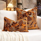 Alerfa Orange Neutral Floral Pillow Cover 18 x 18 Inch, Vintage Cut Velvet Square Couch Throw Pillow Cover Soft Decorative Farmhouse Accent Pillowcase for Living Room Bedroom