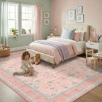 Washable Pink and Blue 7x9 Boho Rugs by HazoHaus