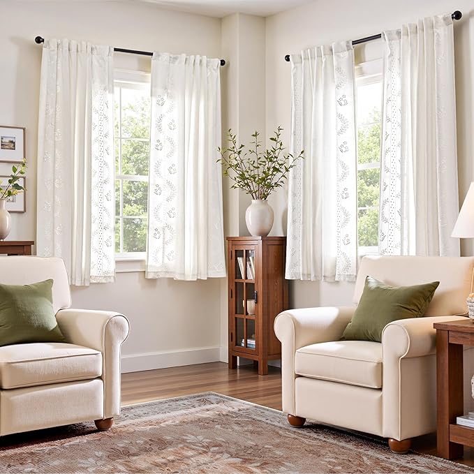 jinchan Belrose Linen Curtains for Bedroom Floral Curtains 63 Inch Length Linen - Image 3