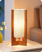 EDISHINE 13.5" Small Table Lamp, Walnut Wood Cylinder Nightstand Lamp, E26