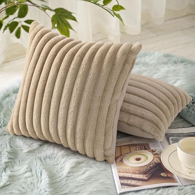 decorUhome Cozy Faux Fur Throw Pillow Covers 16x16 Set of 2 Decorative Soft - Image 2