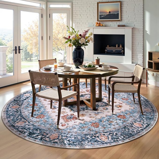SERISSA Boho Round Area Rug, 5ft Washable Non-Slip Circle Rug, Ultra Soft - Image 2