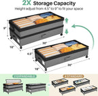 Kitstorack Under Bed Storage with Wheels 2Pack Height-adjustable Under Bed Storage Containers,Under Bed Shoe Storage Organizer with Clear Window&Label, Suitable for Clothes Storage, Gray