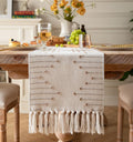 Caflife Taupe Beige Cotton Linen Rustic Boho Table Runner 13 x 90 Inch Long