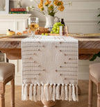 Caflife Taupe Beige Cotton Linen Rustic Boho Table Runner 13 x 90 Inch Long