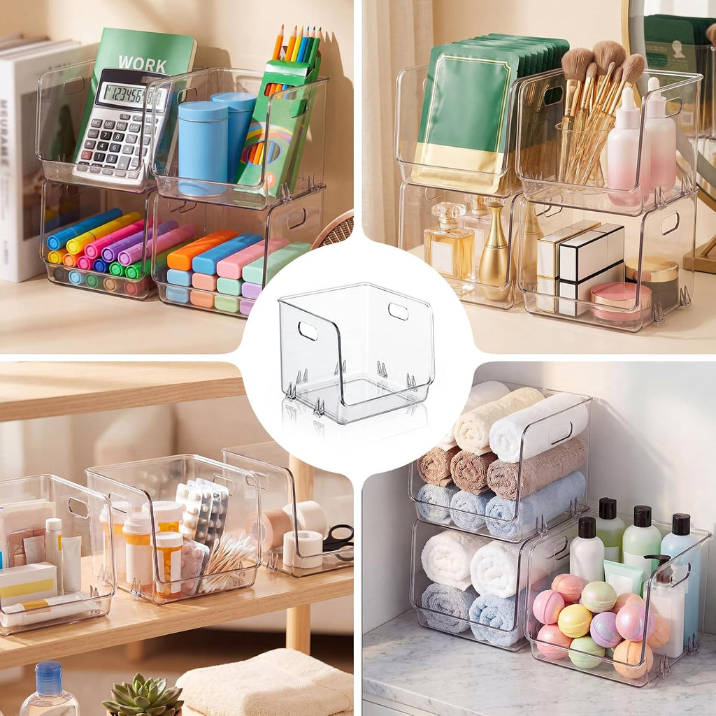9 Pcs Clear Plastic Storage Bins Stackable Pantry Organizer