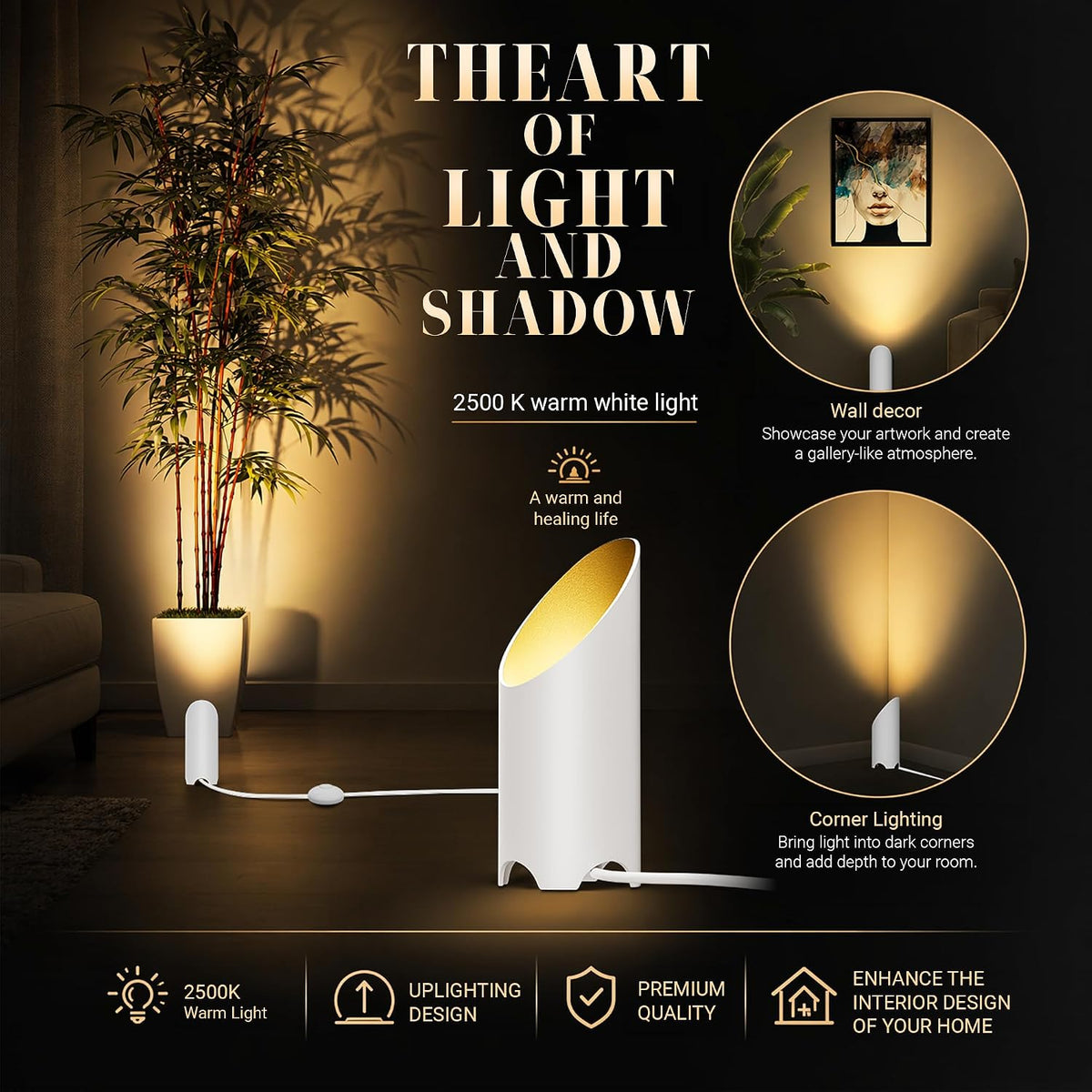 2 Pack Uplights Indoor,7W Ambient Lighting with 3000K GU10 Bulbs,Mood & Accent Lighting,House Warming Gifts New Home,Art Decor 5.9 FT Cords&Foot Switches