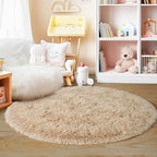 4'x4' Beige Round Rug for Bedroom, Ultra Soft Fluffy Circle Rug for Kids Girls - Image 3