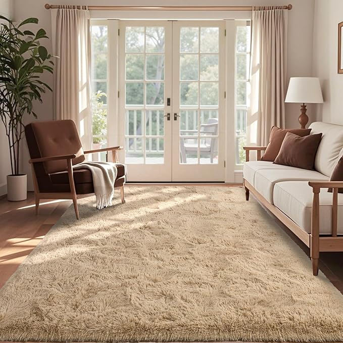 5x7 Ft Shag Beige Rugs for Bedroom Living Room, Ultra Soft Fluffy Furry Area by Cuzwlovita