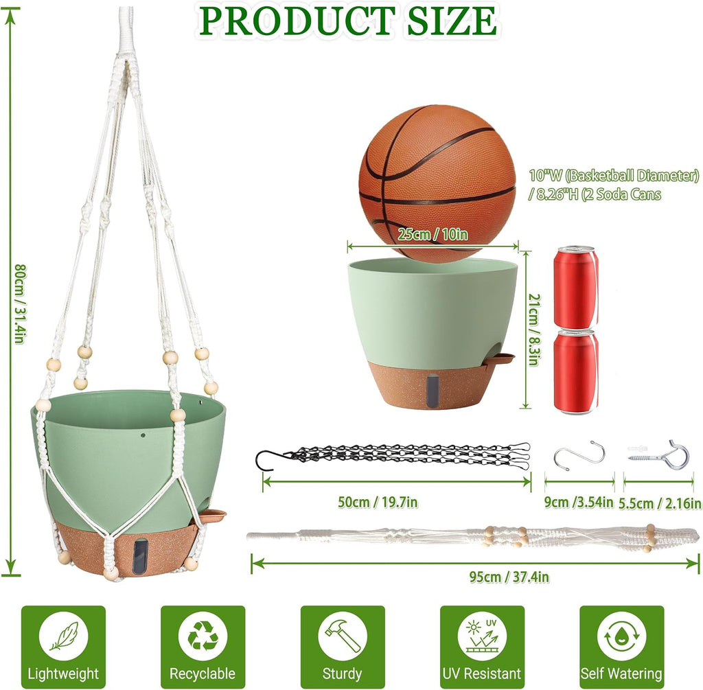 10 Inch Hanging Planters for Indoor Plants, 2 Pack, Self Watering