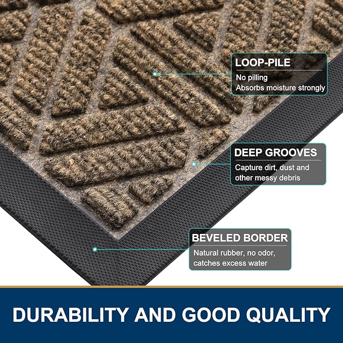 Smiry Front Door Mat Outside Entrance, Heavy Duty Sturdy Natural Rubber Doormat - Image 3