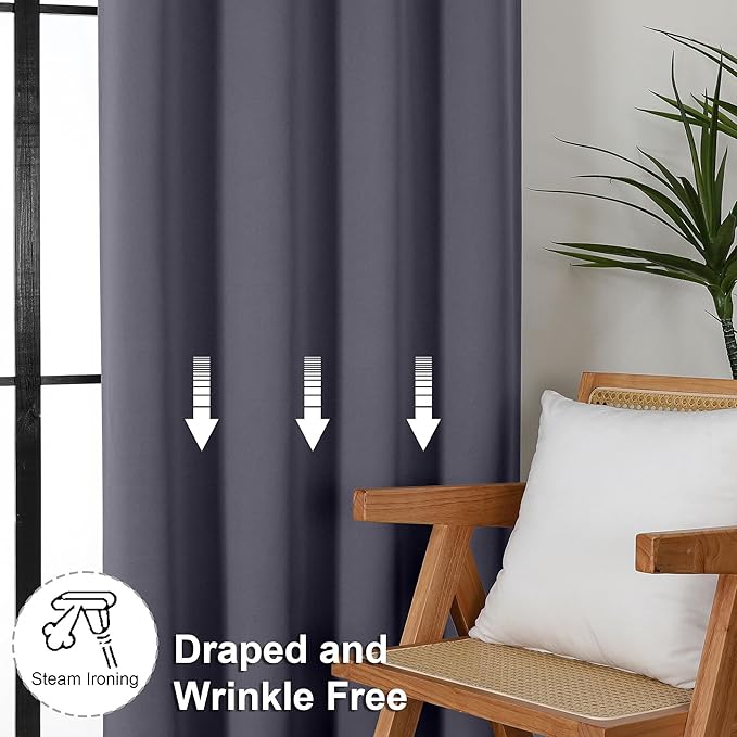 Simplebrand Ava Grey Short 36 Inches Blackout Curtain 2 Panels Set, Half Window - Image 7