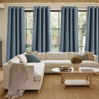 NICETOWN Mist Blue Faux Linen Room Darkening Rod Pocket Curtains 63 inch Length - Image 4