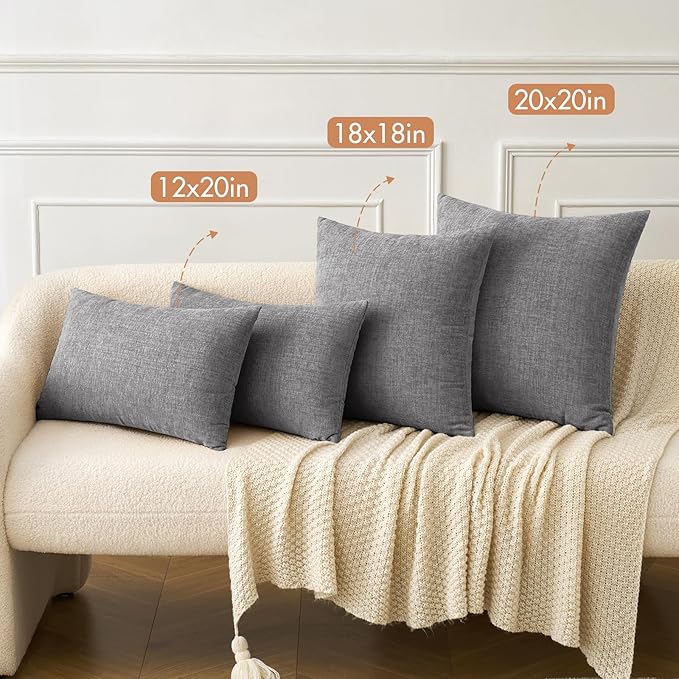 MIULEE Pack of 2 Couch Throw Pillow Covers 12x20 Inch Soft Dark Gray Chenille - Image 4