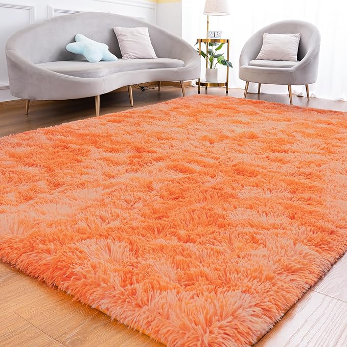 Goideal Fluffy Rug for Bedroom Living Room, 6x9 Orange Area Rugs, Faux Fur Shag by Goideal
