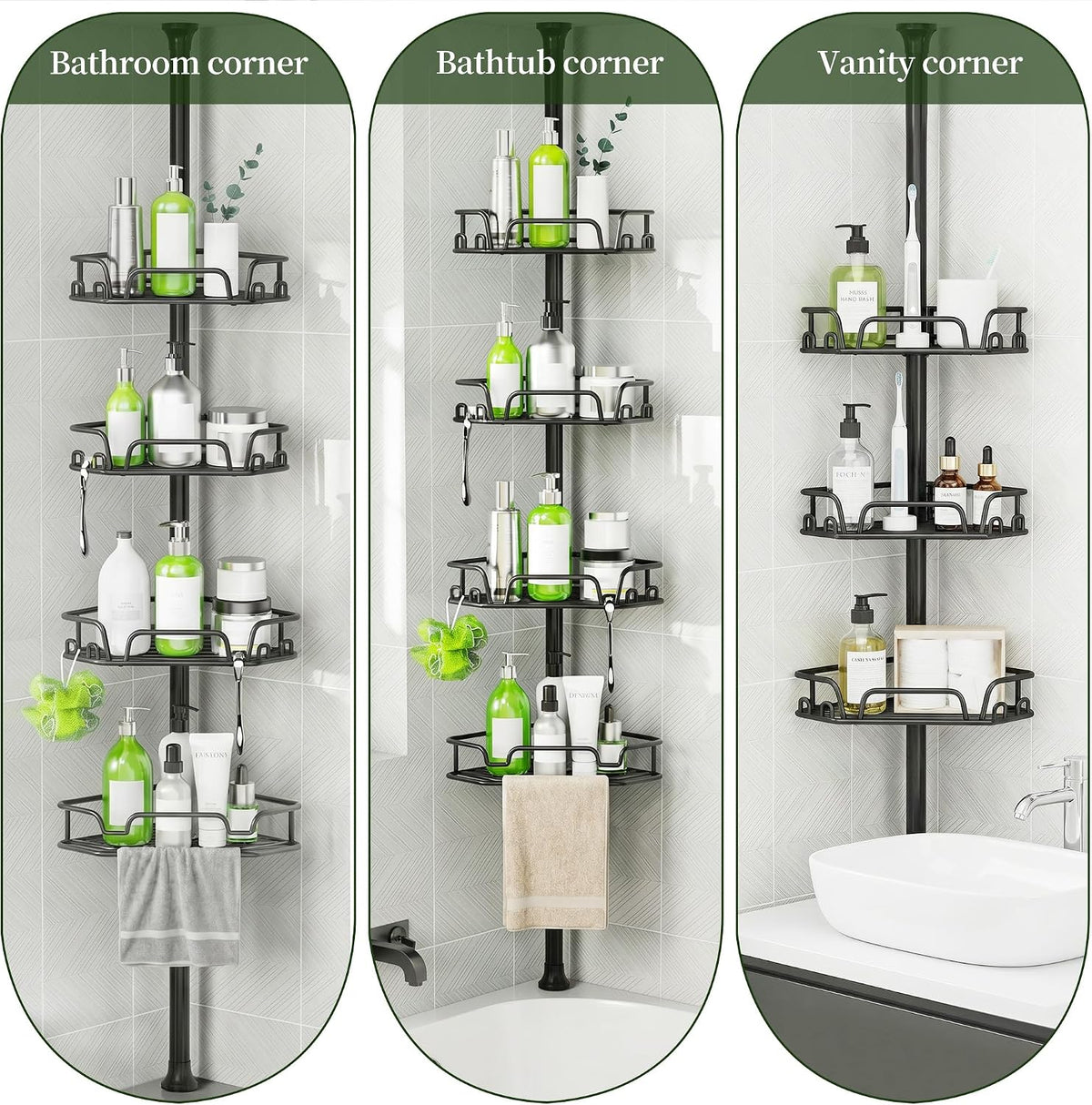 Shower Caddy Tension Pole Shower Organizer Tension Rod with Towel Bar