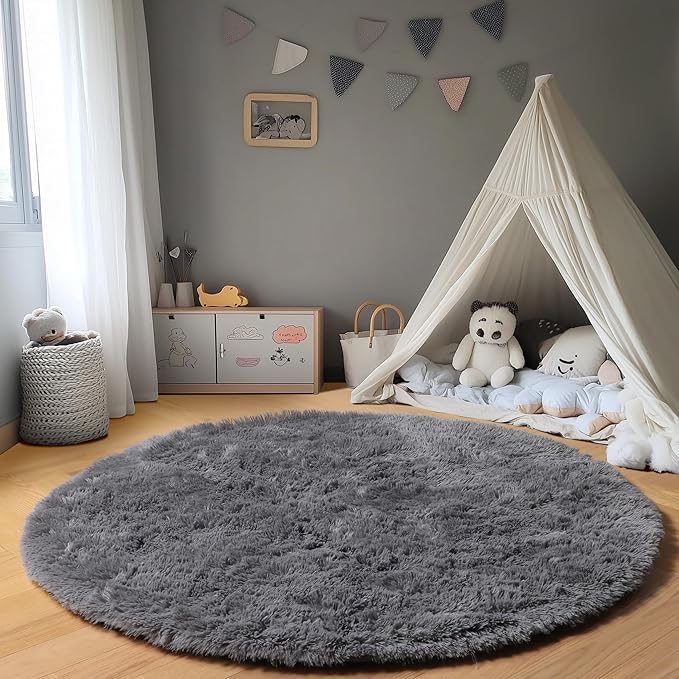 ONASAR Grey Round Area Rugs 6ft, Fluffy Gray Soft Bedroom Circle Rug - Image 6