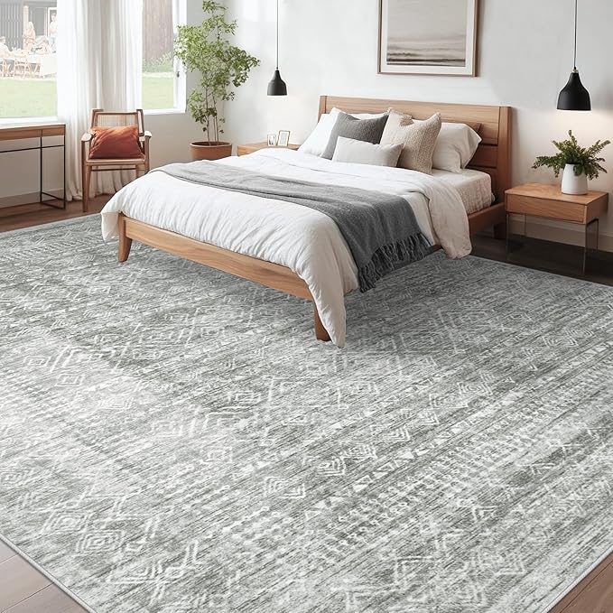 Living Room Rugs 9x12: Washable Moroccan Geometric Boho Rug Farmhouse Non Slip - Image 2
