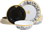 Floral Bee Melamine Dinnerware Set-18Piece Unbreakable Plates and Bowls Set