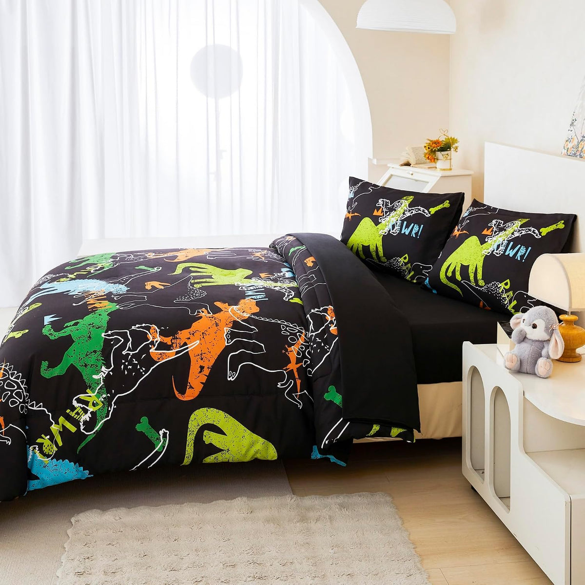 RYNGHIPY Dinosaur Comforter Set Twin Size 3Pcs Dinosaur Bedding Set for Kids Boys Girls Microfiber Boys Bedroom Set 1 Comforter with 2 Pillowcases (Multi,Twin)