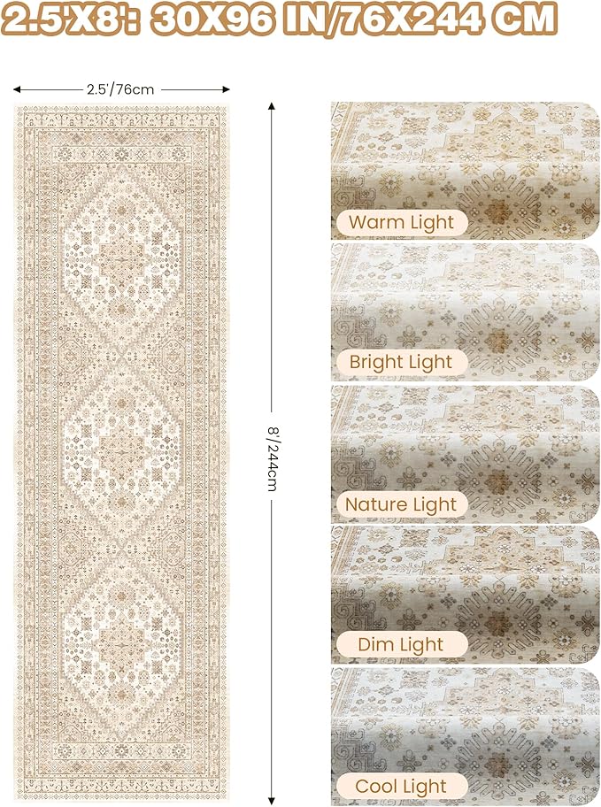 Kitchen Runner Rug Non Slip Washable 2.5x8, Soft Low Pile Entryway Rug Runners - Image 2