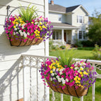 Artificial Flowers Fake Plants for Outdoors Decoration, 12 Bundles Silk Morning Glory with Boston Fern Realistic UV Resistant Faux Flowers for Outside Planter Yard Patio Garden Home Indoor Urn
