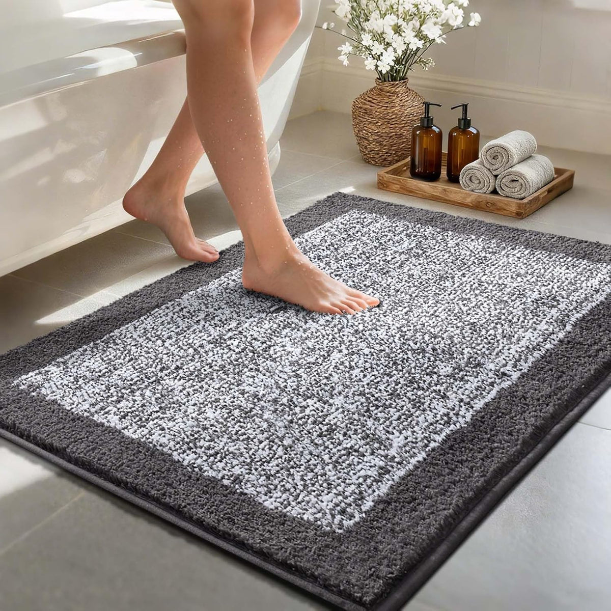 48x32 Large Bathroom Rugs Non Slip Washable, Soft Absorbent Bath Mat Grey