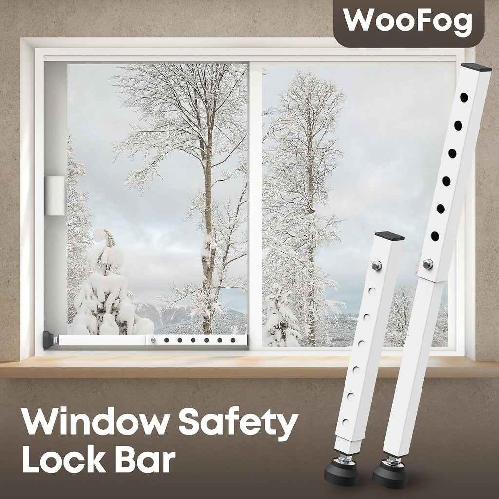 WooFog（Short）Window Security Bar Adjustable, Window Bars Security Inside, Window Lock Bar for Horizontal Sliding Windows, Window Locks for Up and Down Windows, Extends Form 11" to 18" (White-4 Pcs)