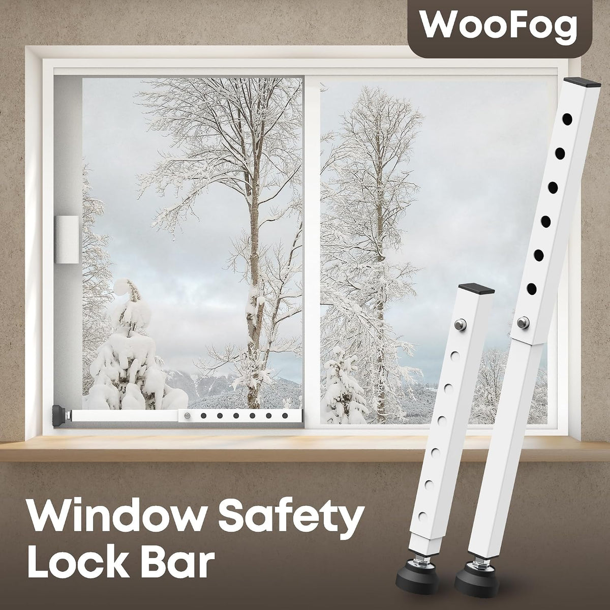 WooFog（Short）Window Security Bar Adjustable, Window Bars Security Inside, Window Lock Bar for Horizontal Sliding Windows, Window Locks for Up and Down Windows, Extends Form 11" to 18" (White-4 Pcs)
