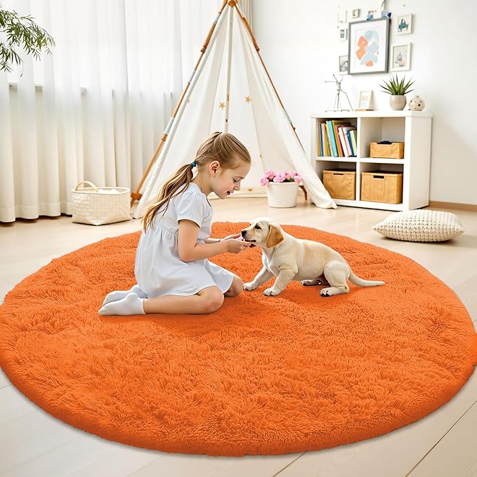 OLANLY Orange Round Rugs for Bedroom - Image 3
