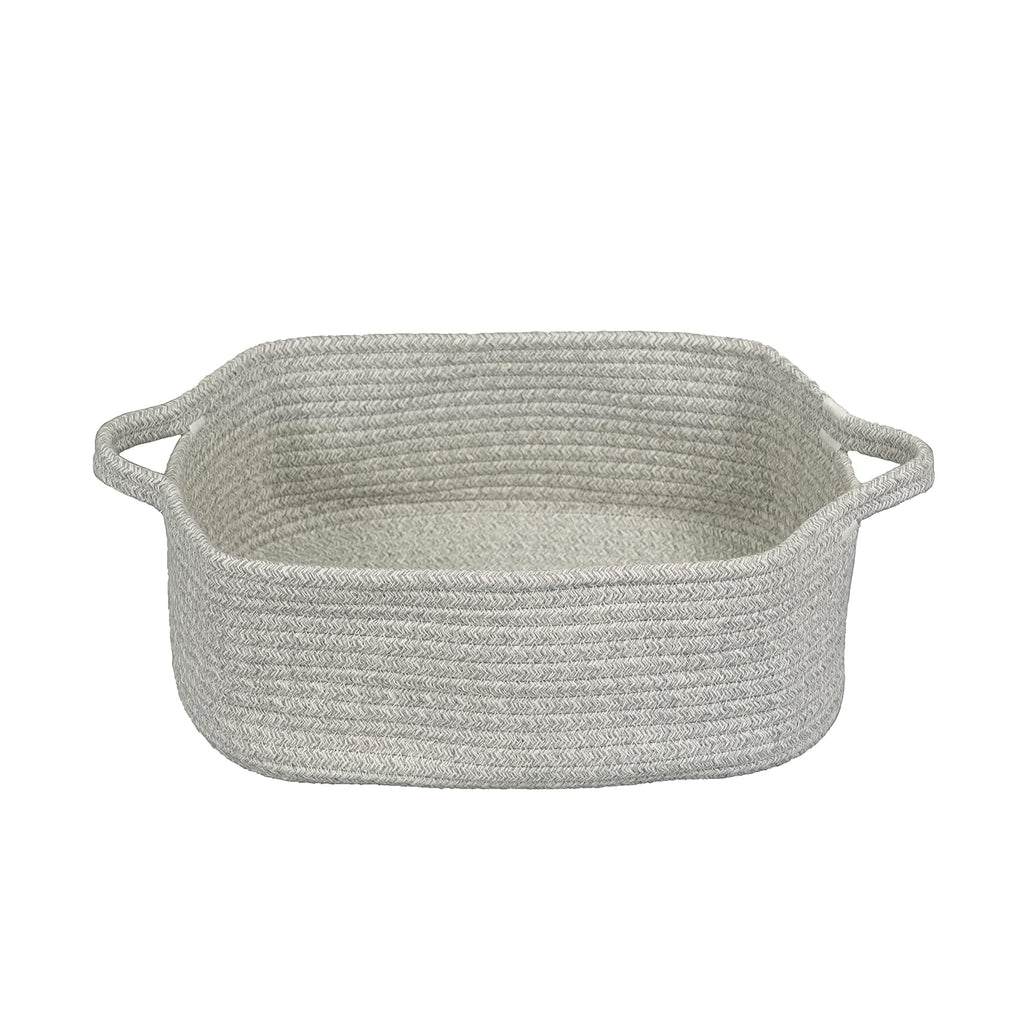 XUANGUO Medium Woven Cotton Rope Storage Basket with Handles, Light Grey
