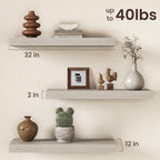 Fun Memories 12" Deep Floating Shelves for Wall, Set of 2, 32 Inch Long Wall Shelves, 2" Thick Storage Display Shelves with Invisible Brackets for Living Room Bedroom Kitchen, Gray