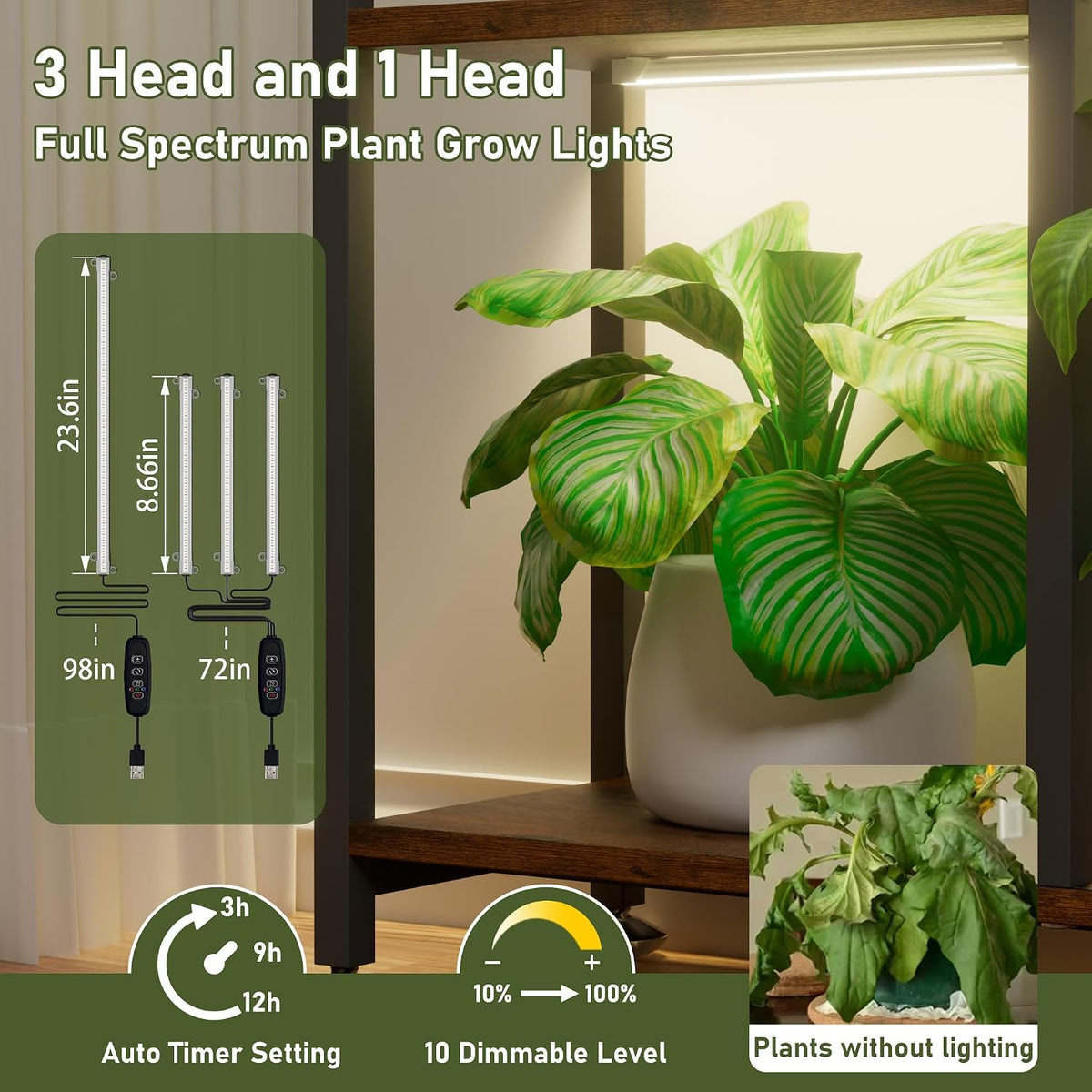 CODACE Plant Stand Indoor with Grow Light - 71 Inches Tall Plant Shelf