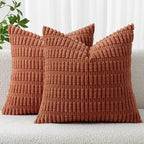 MIULEE Pack of 2 Dark Rust Corduroy Decorative Pillow Covers 18x18 Inch Soft by MIULEE