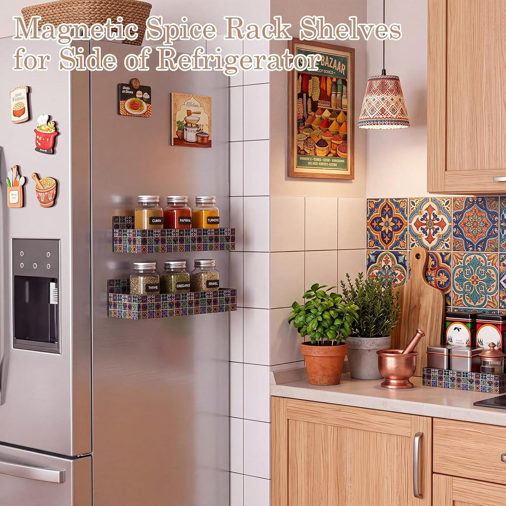 2 Pack Talavera kitchen decor Magnetic Spice Rack Mexican Tiles