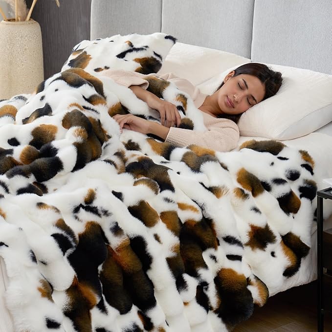 Cozy Bliss Cow Print Faux Fur Throw Blanket by CozyBliss