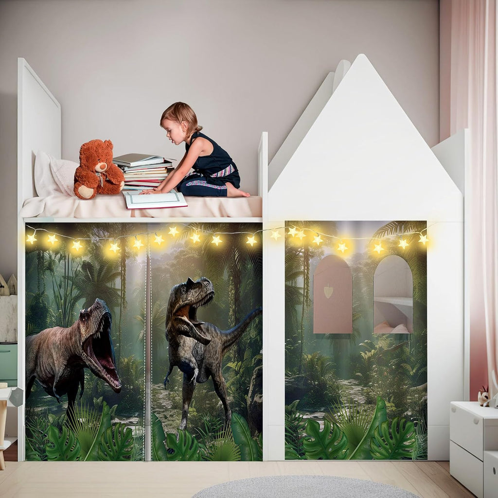 Hahafelt Dinosaur Loft Bed Curtains for Low Twin Bunk Bed, 5 Panels