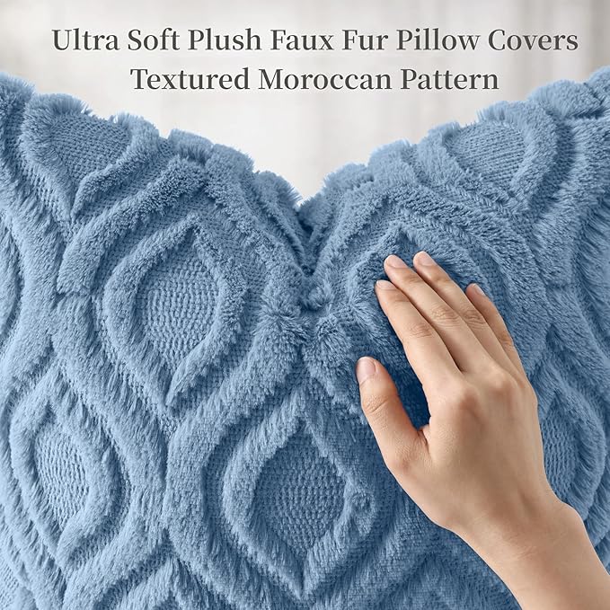 decorUhome Throw Pillow Covers 20x20 Inch Set of 2, Soft Plush Faux Wool Blue - Image 6