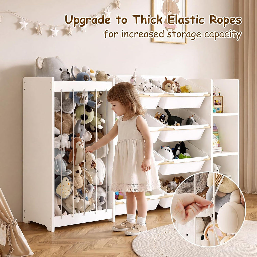 3-in-1 Kids Toy Storage Organizer, White Solid Wood, White Bins